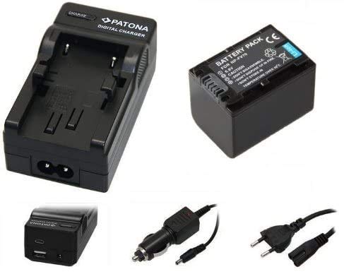 2in1-SET für den Sony FDR AX53 Ultra HD Camcorder - Akku kompatibel mit Sony NP-FV70 (1500mAh) + 4in1 Ladegerät (für USB, microUSB, 220V und Auto) inkl. PATONA Displaypad
