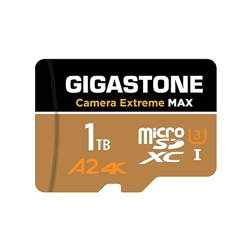 [5 Jahre kostenlose Datenwiederherstellung] GIGASTONE 1 TB Micro SD-Karte, Kamera Extreme Max, bis zu 100/90 MB/s, MicroSDXC-Speicherkarte für DJI, Gopro, Insta360, Dashcam, 4K Video, UHS-I A2 V30 U3