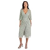 Maya Deluxe Damen Womens Midi Dress Ladies Sequin Embellished Cape Sleeve Wrap Dress for Wedding Guest Bridesmaid Cocktail Prom Evening Kleid, Green Lily,