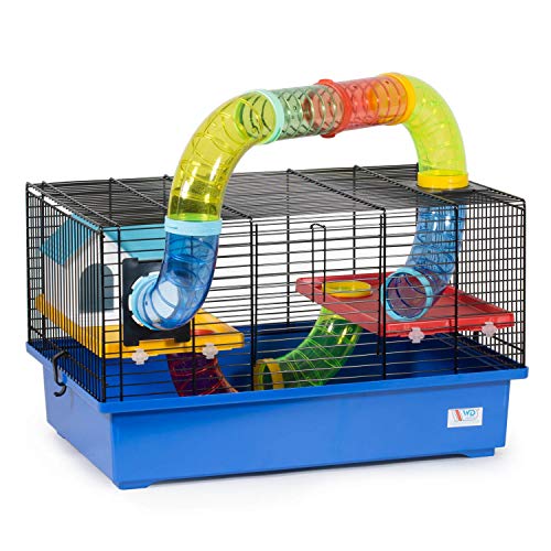 decorwelt Hamsterkäfige Blau Außenmaße 49x32,5x44 Nagerkäfig Hamster Plastik Kleintier Käfig mit Zubehör