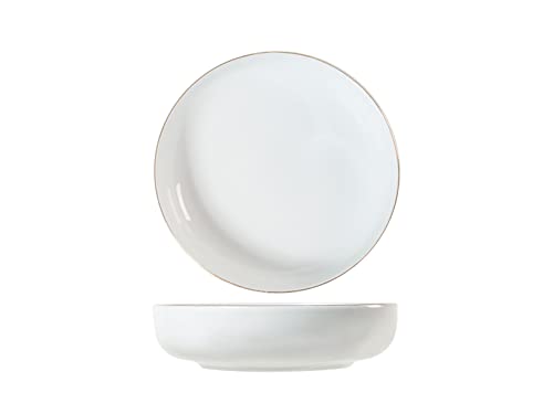 H&H 7312202 Pearl Set 6 Suppenteller aus weißem Porzellan, Rand Gold, 19 cm, elegantes und modernes Design