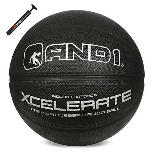 AND1 Xcelerate Basketball aus Gummi (ohne Luftpumpe im Lieferumfang enthalten): offizielle Verordnung Größe 7 (74,9 cm) Streetball, hergestellt für Indoor/Outdoor Basketballspiele, Schwarz Classic
