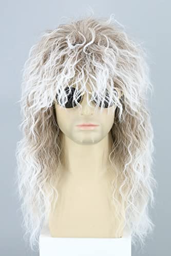 Lemarnia Herren Wigs 70s 80s Rock Mullet Wigs Brown White Curly Halloween Costumes Fashion Wigs Fancy Party Accessories Wigs
