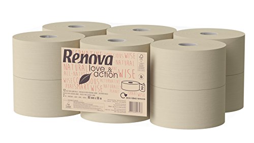 Renova Toilettenpapier Jumbo Love & Action, Beige, 12 Stück