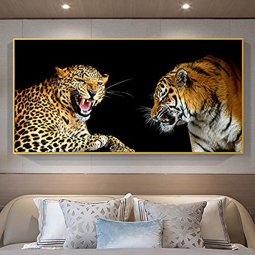 Moderne Tiger Leopard Nordic Poster und Druck Tier Wandkunst Leinwand Malerei Wandbild für Wohnzimmer Dekoration 70x140cm Rahmenlos