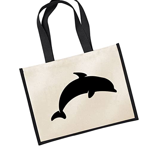 huuraa Jutetasche Delfin Silhouette Tragetasche Black Größe 21 Liter mit Motiv für alle Tierfreunde Geschenk Idee für Freunde und Familie