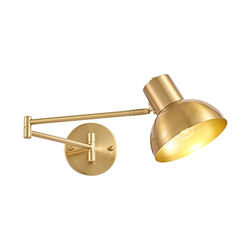 VOMI Golden Wandleuchte Industrielle Vintage E27 Verstellbare Swing Arm Wandlampe Ausziehbar Langarm Nachttischlampe Lampenschirm aus Metall Einstellbar für Schlafzimmer Wohnzimmer Flur Treppenhaus