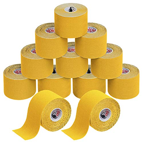 ALPIDEX Kinesiologie Tape 5 m x 5 cm E-Book Anwendungsbroschüre Elastisches Tape im Set 1, 3, 6 oder 12 Rollen, Farbe:gelb, Menge:12 Rollen