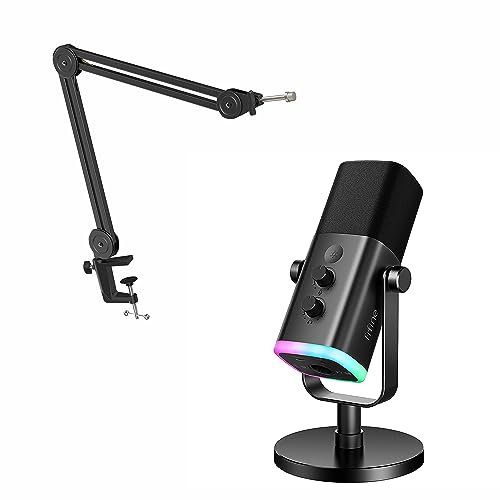 FIFINE Mikrofon Arm, Einstellbarer Mikrofon Ständer, FIFINE XLR Mikrofon Dynamisch für Streaming Podcast Studio, USB Microphone Gaming PC mit Stummschalttaste - MI6