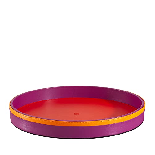 DUDU Vassoio da Portata Rotondo in Pelle da 32cm Multicolore Portaoggetti per Casa per Ufficio Design Raffinato Fuchsia