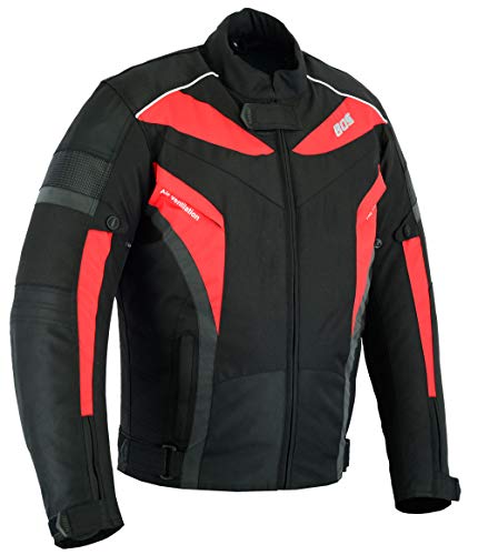 Motorradjacke, Herren textile Jacke, Wasserdicht Winddicht Mit Protektoren Multifunktional, Rot (2Xl)