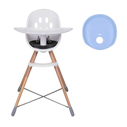 Phil&Teds Hochstuhl/Kleinkindstuhl poppy™ WOOD (2020+) mit Holzbeinen inkl.schwarze Sitzauflage, Sicherheitsgurt und Tablett + noch eine zusätzliche Sitzauflage sky/blau