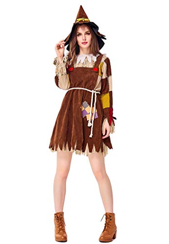 LvRao Partykleider für Damen Mädchen Vogelscheuche Kostüme für Eltern-Kind Halloween Party Cosplay - Khaki (Erwachsene), CN XL