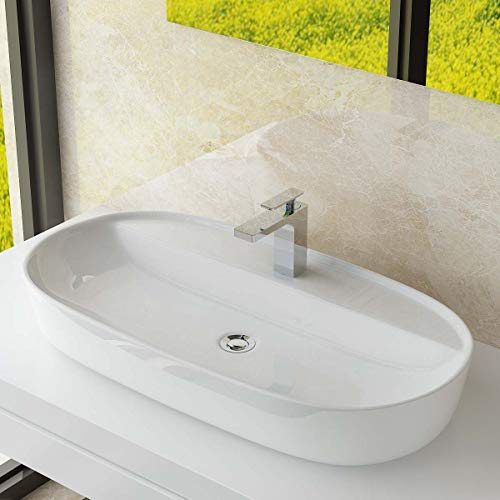 Waschbecken24 | Premium Waschbecken mit Lotus-Effekt für das Badezimmer und Gäste-WC (82x42x13cm, Weiß / A299)