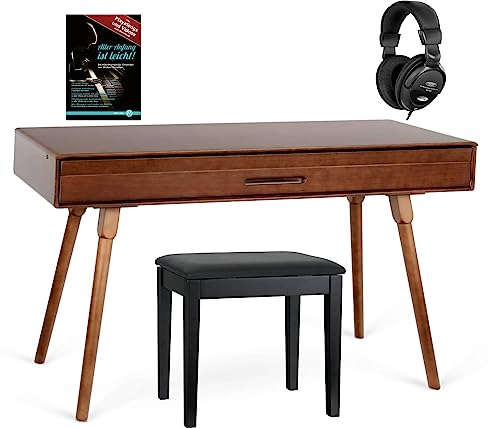 Classic Cantabile DP-730 WN Digitalpiano Walnuss Set - Tisch mit eingebautem Piano - 88 Tasten mit Hammermechanik - Inklusive Notenhalter, Pedaleinheit, Klavierbank, Kopfhörer und Schule - Walnuss