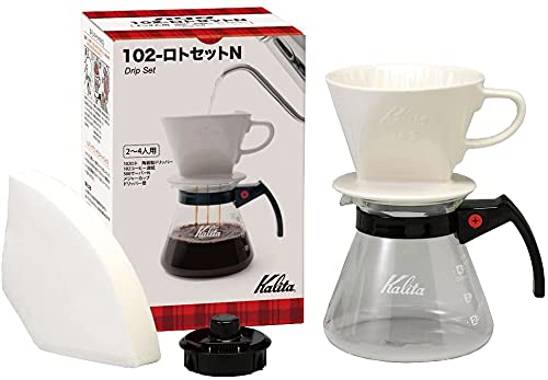 Kalita Pour Over Glas-Kaffeemaschine mit Keramik-Filterhalter und 102 Papierfiltern, 500 ml, hergestellt in Japan