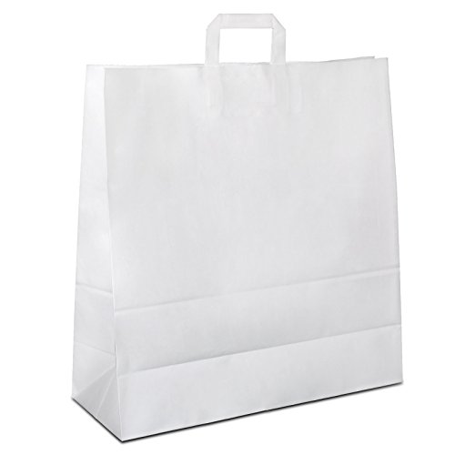 200 x Papiertüten weiß 40+16x45 cm | Papiertragetaschen mit Henkel | Kraftpapiertüten | Papiertaschen groß | HUTNER