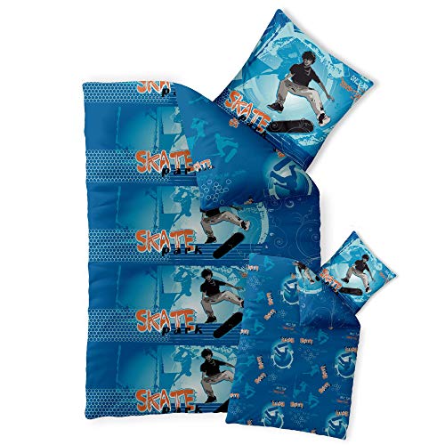 CelinaTex Fashion Fun Kinderbettwäsche 155 x 220 cm 2teilig Baumwolle Bettbezug Skater blau weiß