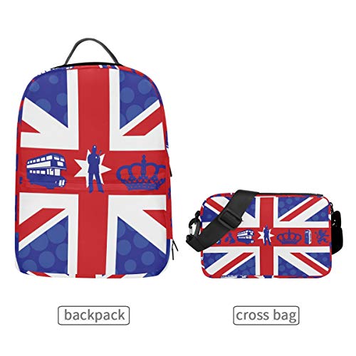 FAJRO Reiserucksack mit UK-Flagge, mit Abnehmbarer Cross-Tasche
