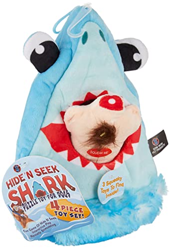 Bow Wow Pet Shark Hide & Seek Plüsch-Hundespielzeug-Set mit Zähnen (4-teilig), Spielzeug für Haustiere (97659)