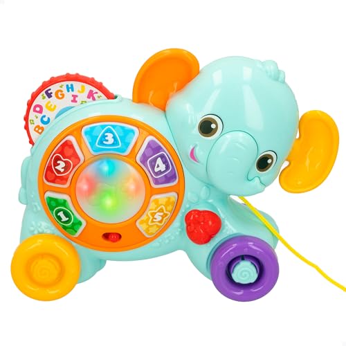 Winfun Seilzug Set, Elefant Räder, Spielzeug zum Ziehen mit Babymusik, Tasten mit Licht und Sound, Musikspielzeug, Babygeschenke 6 Monate, 47255