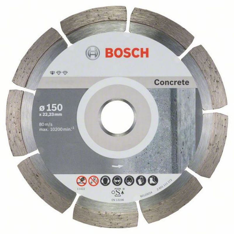 Bosch Diamanttrennscheibe Standard for Concrete, 150 x 22,23 x 2 x 10 mm, 10er-Pack 2608603241