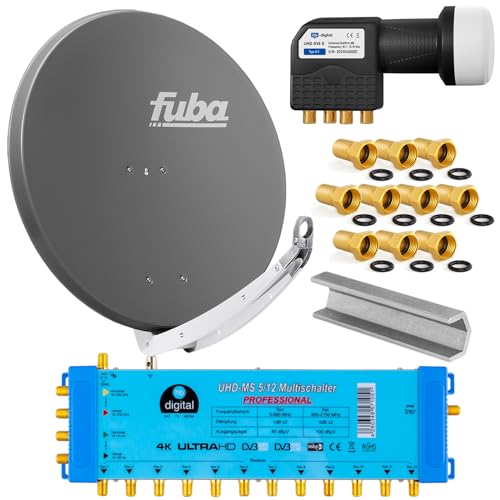 FUBA 12 TEILNEHMER DIGITAL SAT ANLAGE DAA850A + 0,1dB LNB Full HDTV 4K + PMSE Multischalter 5/12 + 35 Vergoldete F-Stecker Gratis dazu