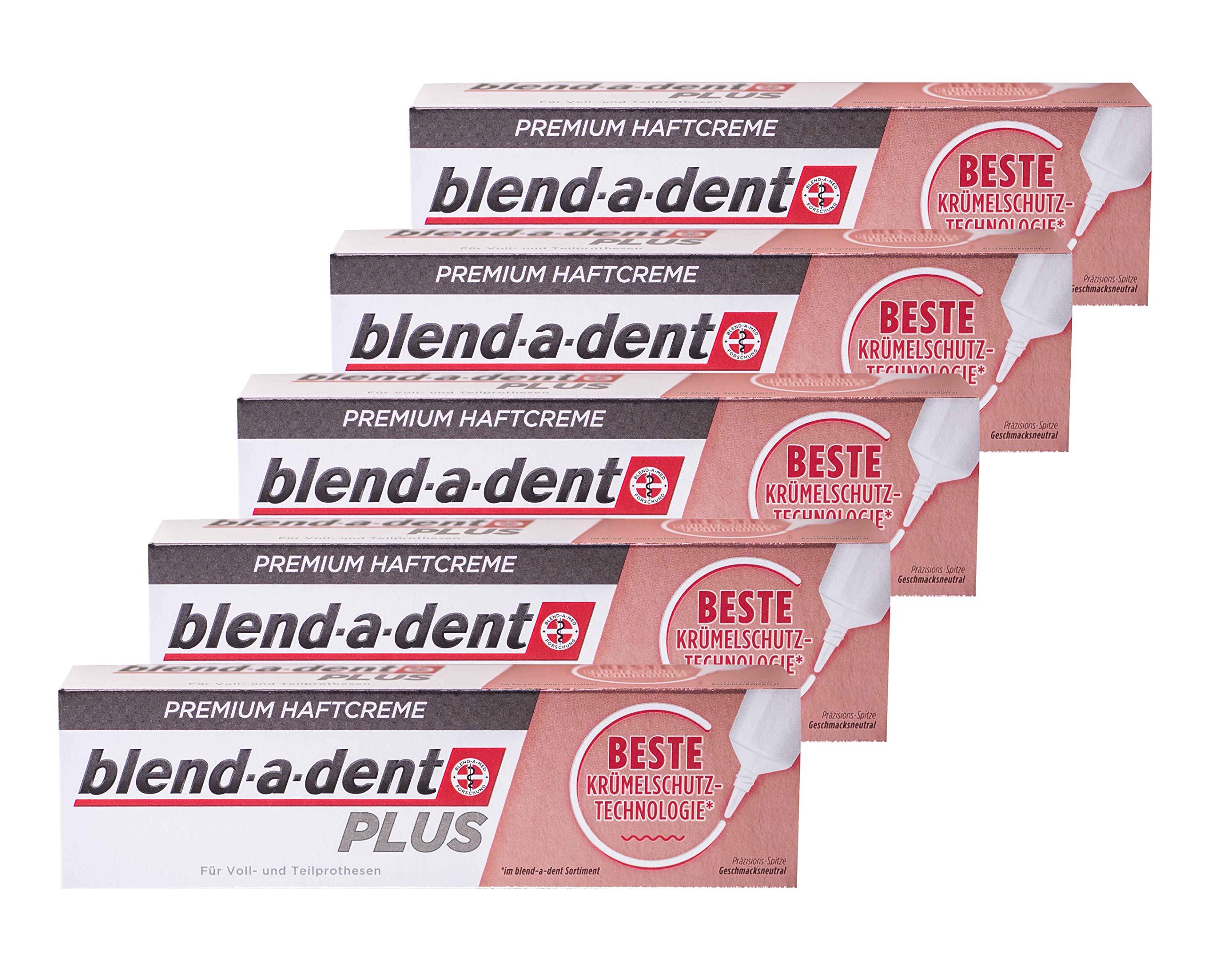 5x Blend a dent Plus Premium Haftcreme KRÜMELSCHUTZ 40g für Voll und Teilprothesen