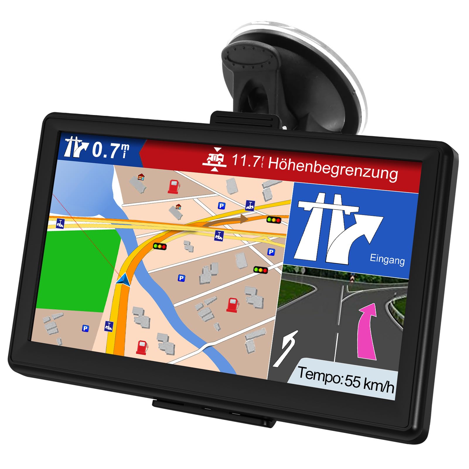 Jimwey GPS Navigationsgerät für Auto 2024 LKW Navi 7 Zoll Navigation für Auto PKW KFZ mit Europa UK 52 Karten, Lebenslang Kostenloses Kartenupdate, POI, Blitzerwarnung, Sprachführung Fahrspurassistent