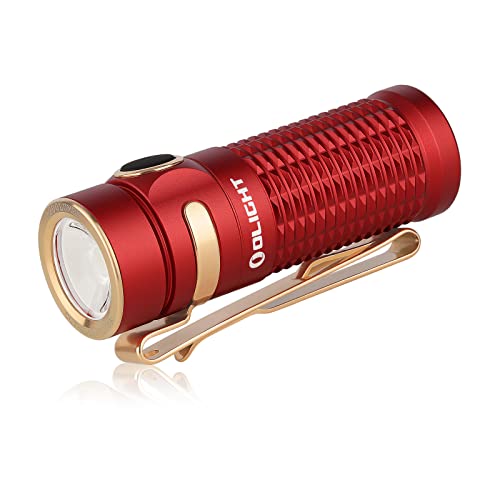OLIGHT Baton 3 LED Aufladbare Kaltweiße Taschenlampe Hell 1200 Lumen 166 Meter Leuchtweite, 6 Lichtmodi mit Timing Funktion Wasserdicht IPX8 Kleine Taschenlampe Ideal für Outdoor, Camping(Rot)