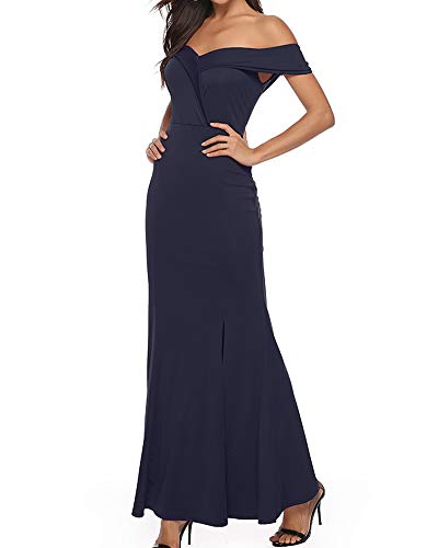 Cytree Damen Elegant Langes Abendkleid V-Ausschnitt Ballkleider Cocktailkleider Festlich Kleider Blau S