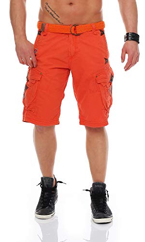 Geographical Norway Herren Shorts Pratique Perle kurze Hose Männer mit Gürtel bestickt Cargoshorts orange XL