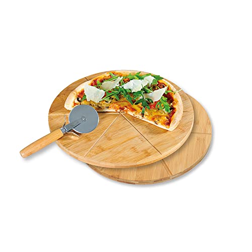 Kesper Pizzateller mit Pizzaschneider im Set, Bambus, Maße: ø 32 cm/Stärke: 1 cm, 58465