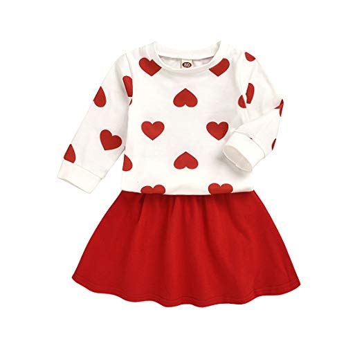 2Pcs Kleinkind Baby Mädchen Outfits Set Langarm Herzdruck Pullover T-Shirt Tops + Einfarbig Tutu Rock Herbst Winter Kleidung Set