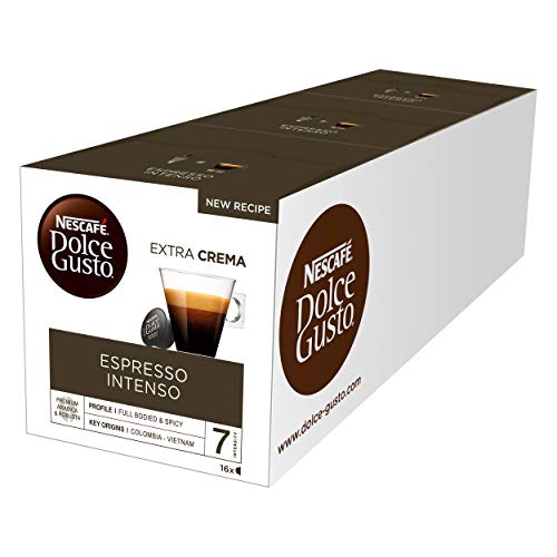 NESCAFÉ Dolce Gusto Espresso Intenso | 48 Kaffeekapseln | Arabica und Robusta Bohnen | Geschmack roter Sommerbeeren und rosa Pfefferbeeren | Aromaversiegelte Kapseln | 3er Pack (3 x 16 Kapseln)