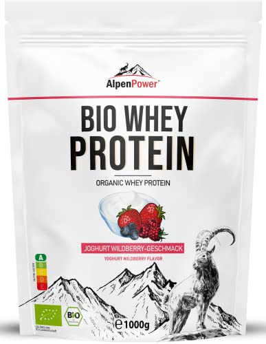 AlpenPower BIO WHEY Protein Joghurt-Wildberry 1 kg - 100% natürliche Zutaten & ohne Zusatzstoffe - Hochwertiges CFM Eiweiß-Pulver aus bester Bio-Alpenmilch