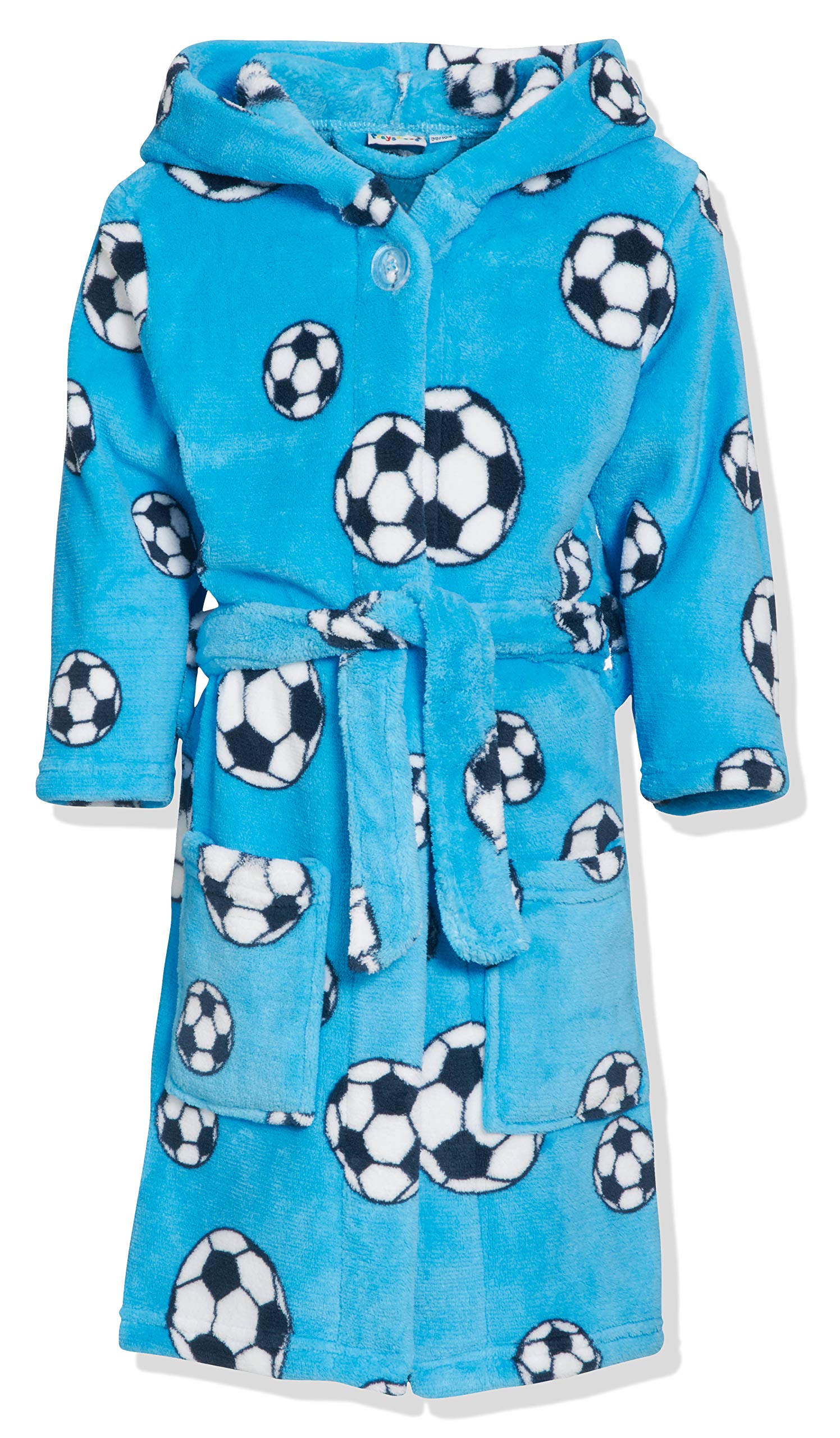 Playshoes Unisex Kinder Fleece-Bademantel Morgenmantel, blau Fußball, 146/152