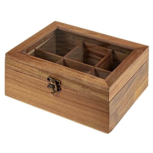 Yiibcio Teebeutel Organizer 6 Fächer Teebox Akazie Teekiste Teebeutelkiste Holzbox