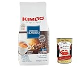 3x Kimbo caffe' in grani, Espresso Classico Kaffeebohnen 1 kg, whole beans coffee fur espresso, Intensität 10/13, Mittel Röstung + Italian Gourmet polpa 400g