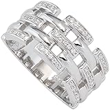 Damen Ring breit 925 Sterling Silber rhodiniert mit Zirkonia Silberring (Ringgröße 54)