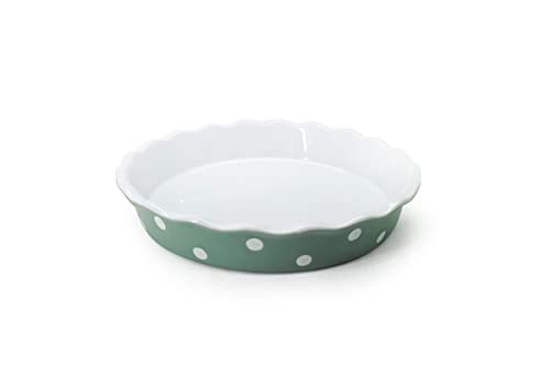 Isabelle Rose - IR5527 - Tarte / Quiche Form - Keramik - Sage / Salbei Grün mit weißen Punkte - Polka Dot