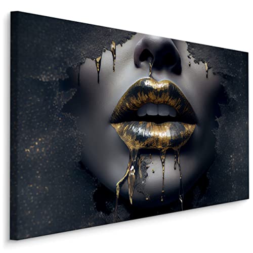 Muralo Leinwandbilder Canvas Abstrakte Mund Lippen Frau Gesicht ABSTRAKTION 3D Effekt Moderne Muster Wanddekoration Design XXL für Wohnzimmer Esszimmer Schlafzimmer Br. 120cm x Hö. 80cm