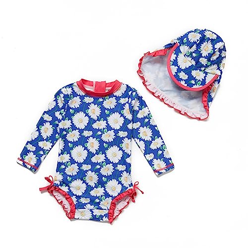 Soui Baby Mädchen EIN stück Langärmelige-Kleidung UV-Schutz 50+ Badeanzug MIT Einem (Blaue Chrysantheme, 3-6)