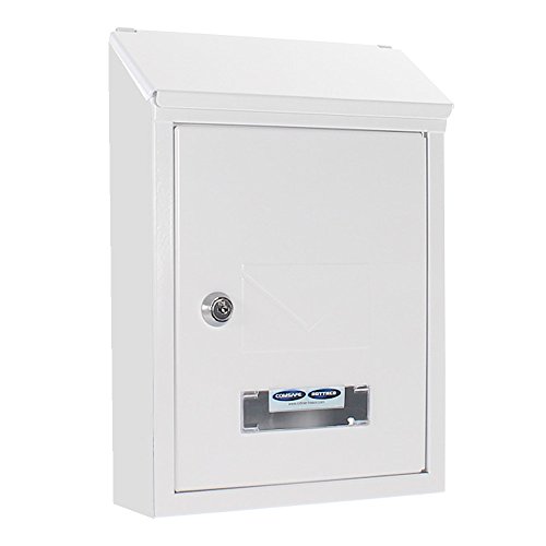 Rottner Briefkasten Udine Stahlbriefkasten Mailbox kleinformatig pulverbeschichtet mit Namensschild und Sichtfenster weiß