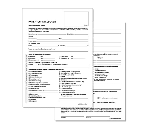 Patientenfragebogen Anamnesebogen für Augenheilkunde, DIN A4, 2-seitig, 100 Blatt