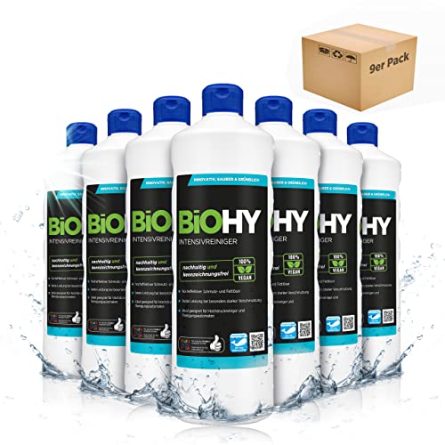 BIOHY Intensivreiniger universal 9 x 1 Liter Flaschen | Hochleistungsindustriereiniger | Grundreiniger ideal für Hochdruckreiniger