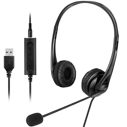 SOONHUA USB-Headset mit Mikrofon Kabelgebundenes Headset mit Mikrofon 3. 5-Mm/USB-Stecker Over-Ear-Kopfhörer mit Mikrofonlautstärkeregler für PC-Mobiltelefon