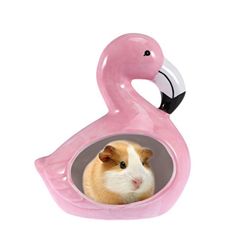 POPETPOP Hamster-Versteck aus Keramik für Hamster, Sandbad für Chinchilla, Staubbad für Sommer, kühles Kleintiere, Nistkäfig, Flamingo-Design