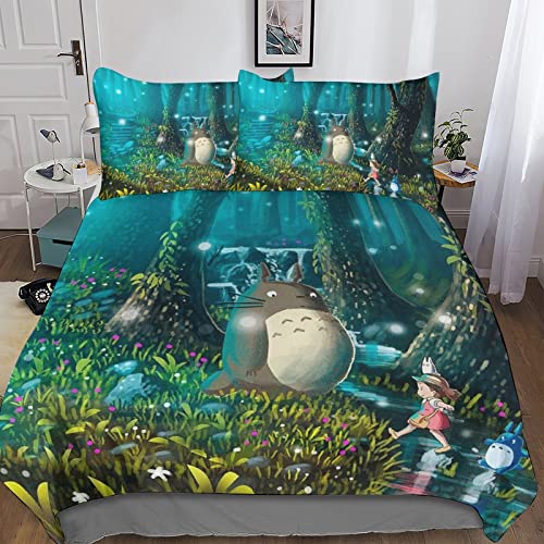 Totoro 3D Bettbezug Set Mit Kissenbezug, süßes knuddeliges Haustier Bettwäsche Set, Modisch Bettbezüge Mikrofaser Bettbezug Mit Reißverschluss Double（200x200cm）