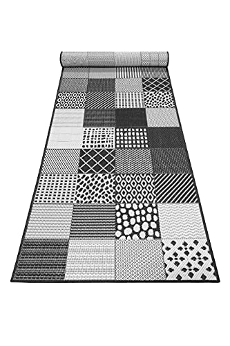 Esprit Home , In & Outdoor Kurzflor Teppich - Läufer für Terrasse , Balkon , Küche , Wohnzimmer , Chester (80 x 150 cm , weiß schwarz)